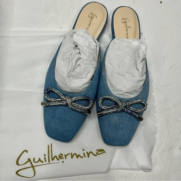 Anthropologie Guillermina Blue Denim Bow Flats NIB - Picture 2 of 7